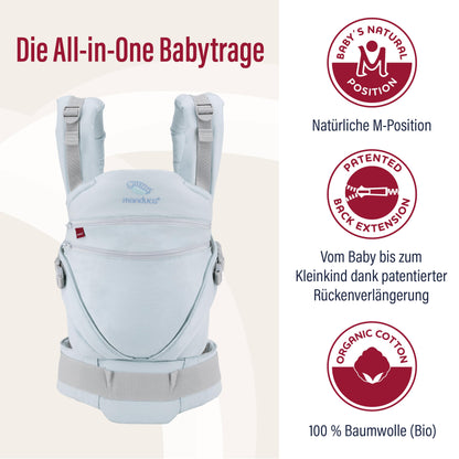 manduca XT Babytrage - Verstellbarer Sitz, der mitwächst - Vom Neugeborenen bis zum Kleinkind - Babytrage aus Bio-Baumwolle mit 3 Tragemöglichkeiten