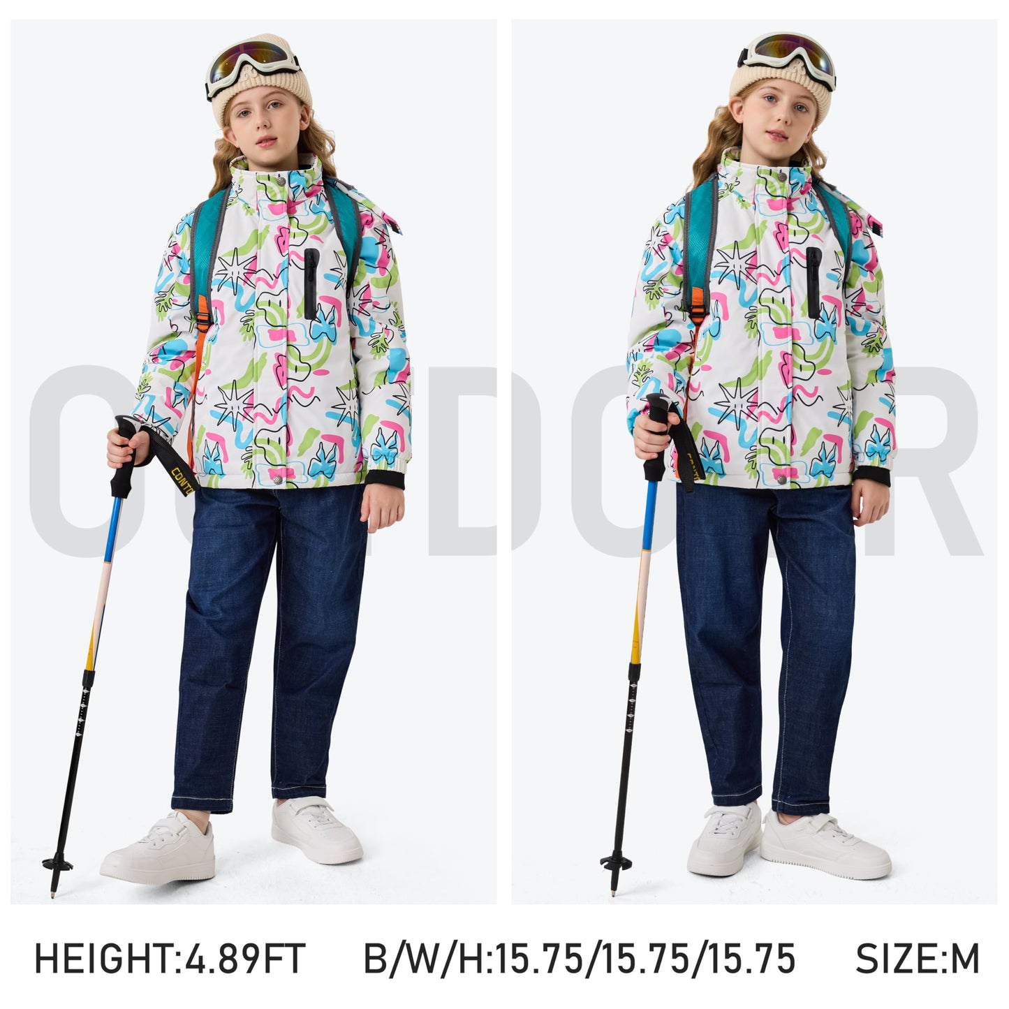MoFiz Girls' Winter Jacket, Ski Jacket, Children's Softshell Jacket, Fleece Lining, Windproof, Outdoor Jacket with Hood