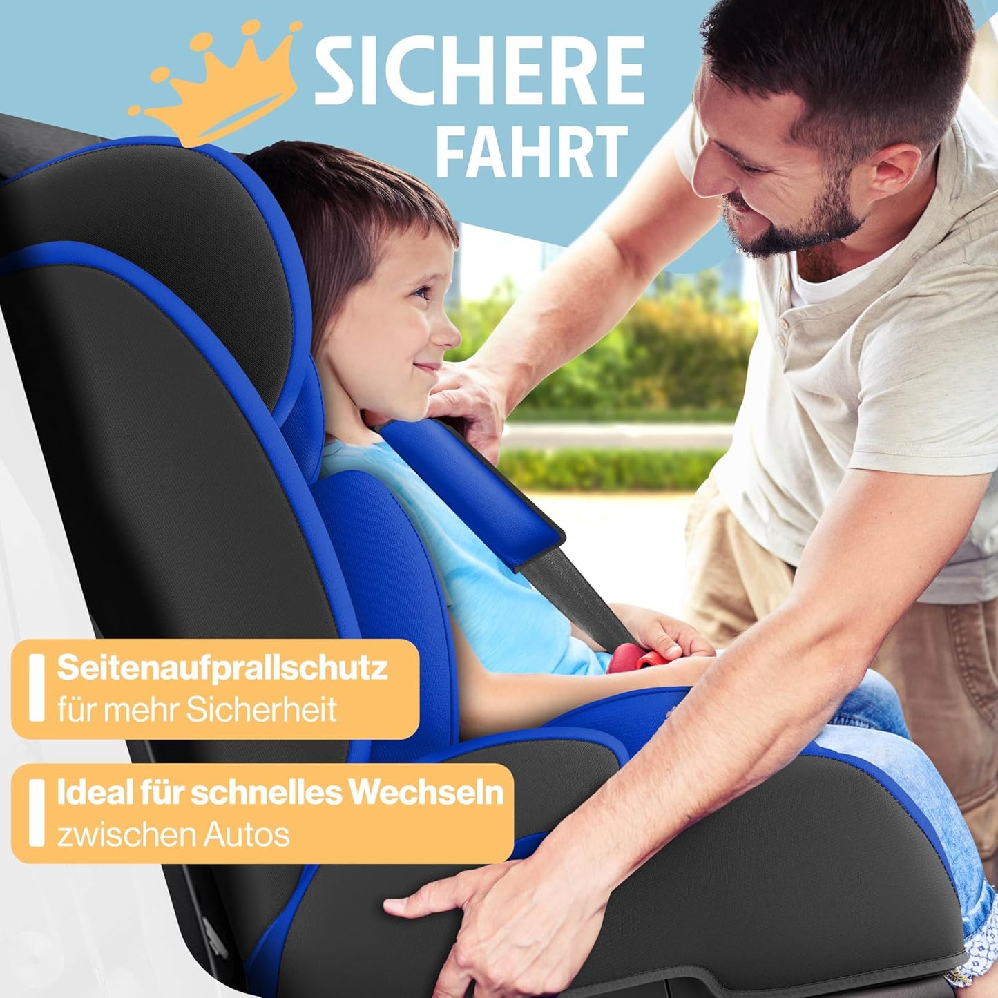 Autokindersitz mit Isofix i-Size R129 100-150cm bis 12 Jahre, Kinderautositz Gruppe 1/2/3, mitwachsender Kindersitz, 5-Punkt-Gurt & höhenverstellbare Kopfstütze, Sitzerhöhung Auto, Schwarz