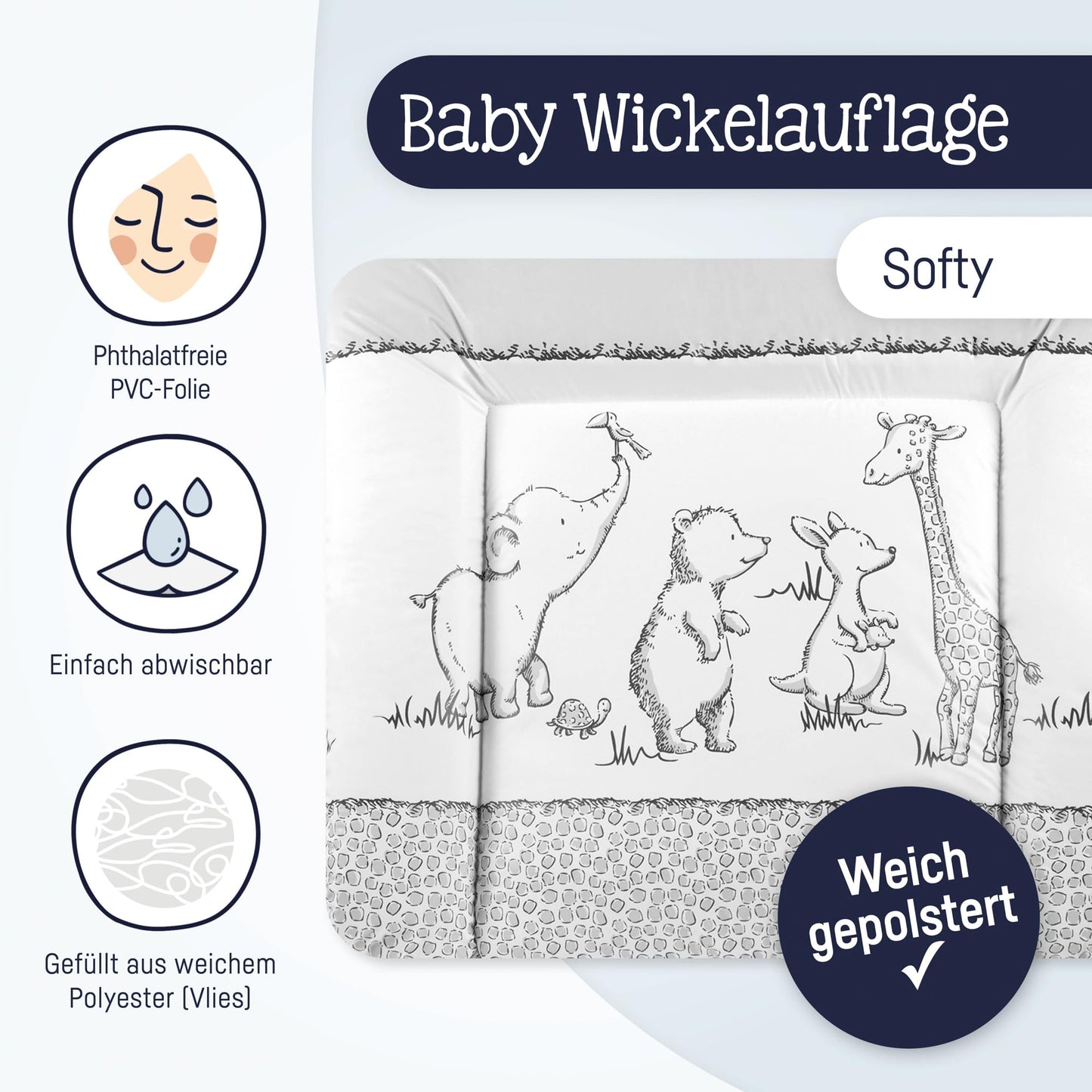Julius Zöllner Wickelauflage Softy 85x75 cm - Wickelunterlage - wasserdicht und abwischbar - Made in Germany – Oeko-Tex Standard 100 – Schmusebär