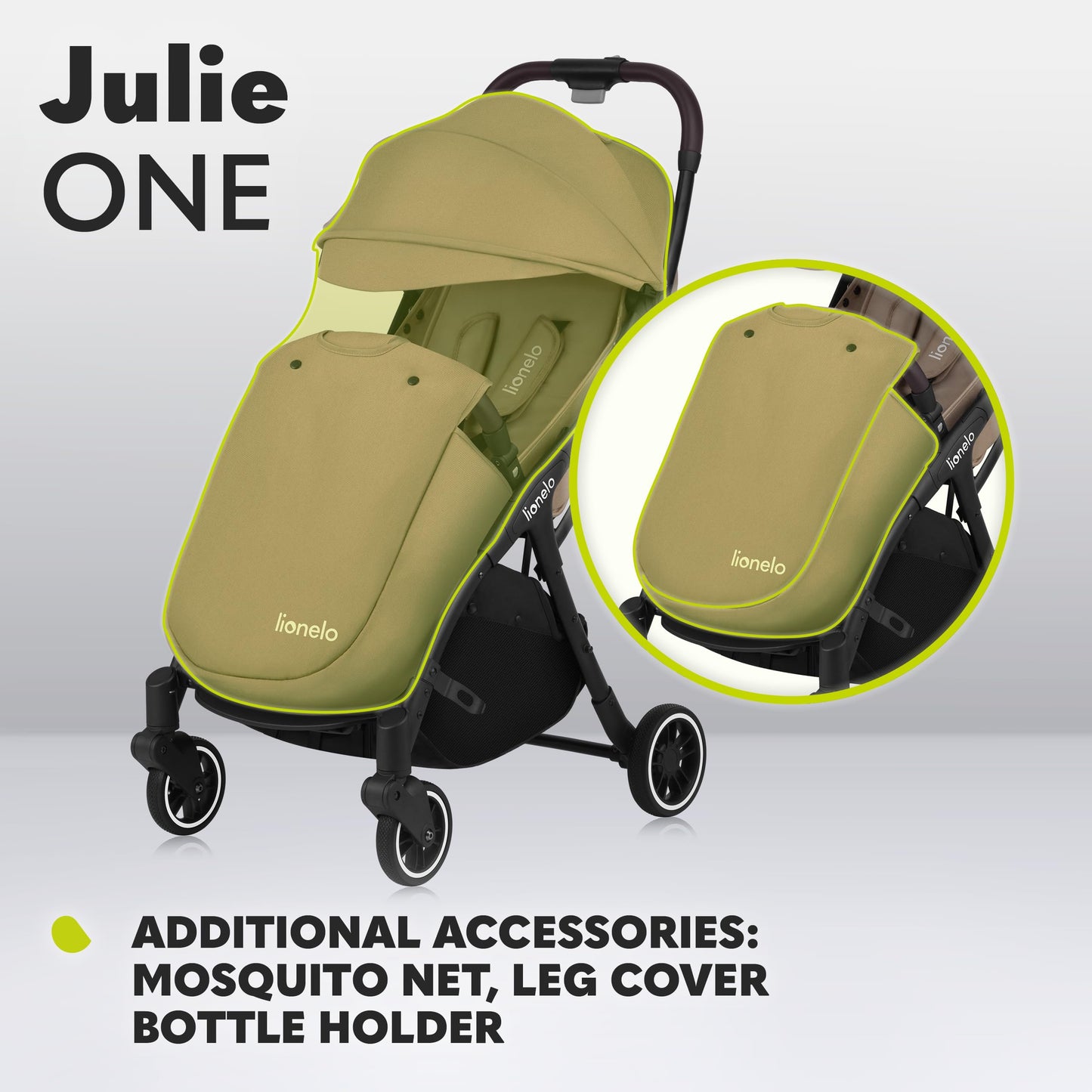 LIONELO Julie One Buggy Pushchair up to 22 kg, Adjustable Backrest and Footrest, Mosquito Net, Leg Warmer, Drink Holder and Transport Bag, Foldable
