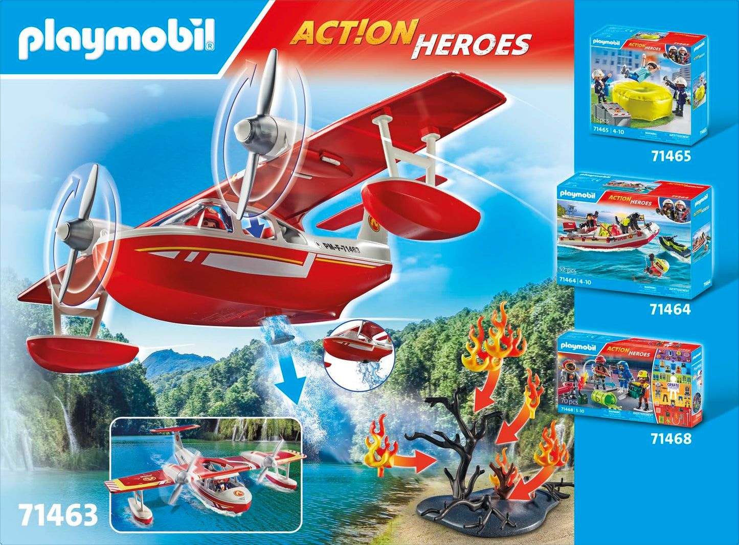 PLAYMOBIL Action Heroes 71464 Fire Boat with Aqua Scooter, Exciting Water Rescue, Includes Diving Goggles, Flippers and Life Jacket, Realistic Toy for Children from 4 Years
