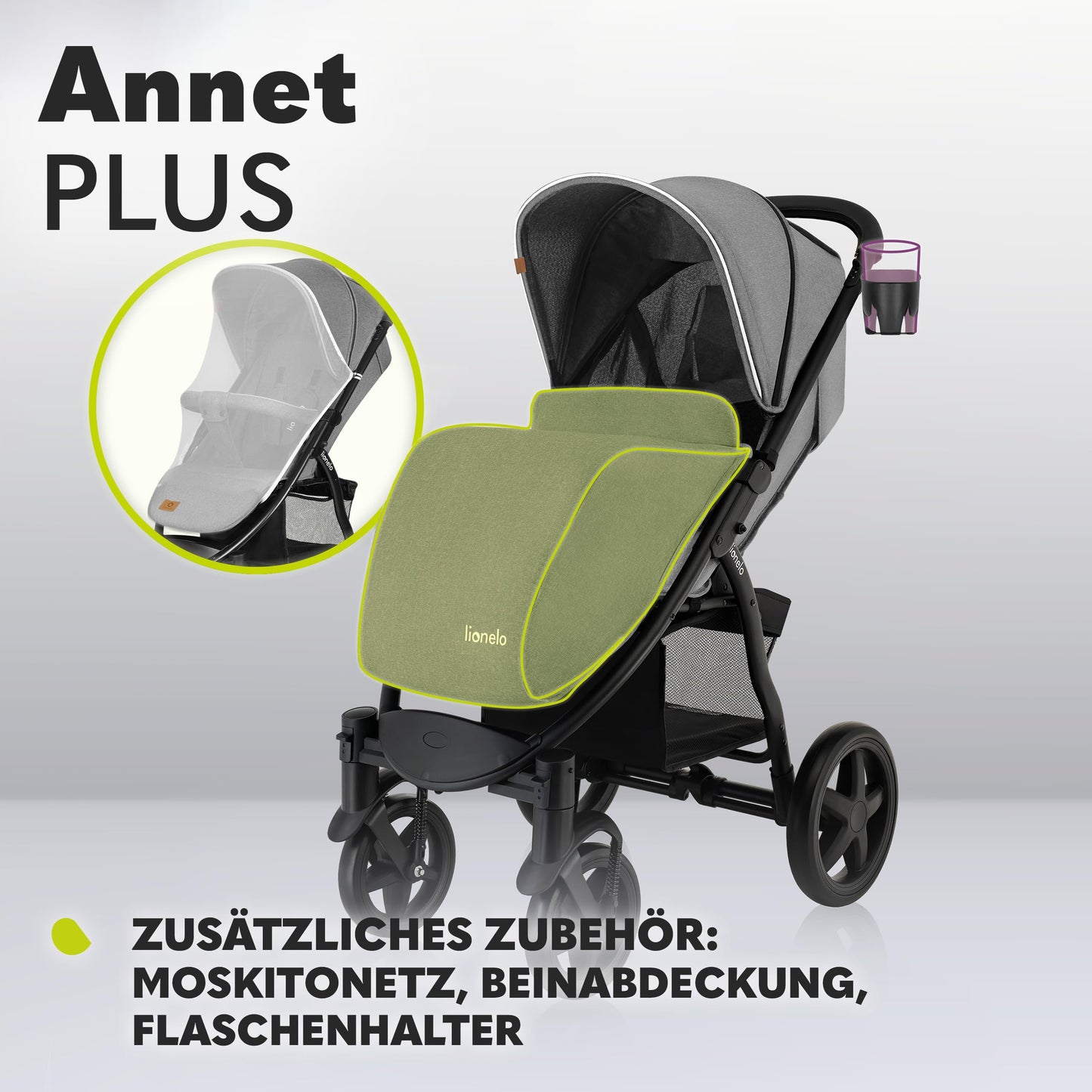 LIONELO Annet Plus Buggy up to 22 kg with Reclining Function, Small Folding Pushchair with Accessories, EVA Foam Wheels, Mosquito Net, Foot Cover Drink Holder, Basket Dreamin