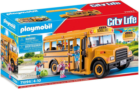 PLAYMOBIL City Life 71094 US School Bus Toy Bus with Flashing Light, Toy for Children from 4 Years