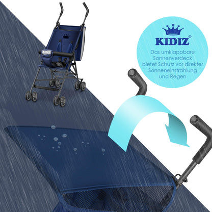 Kinderwagen CITY Buggy Kinderbuggy klappbar Sportwagen Faltbar 360° 4-Zoll-Räder Inkl. Sonnen- und Regenverdeck zusammenklappbar 5-Punkt-Sicherheitsgurt ab 6 Monate, Blau/Navy