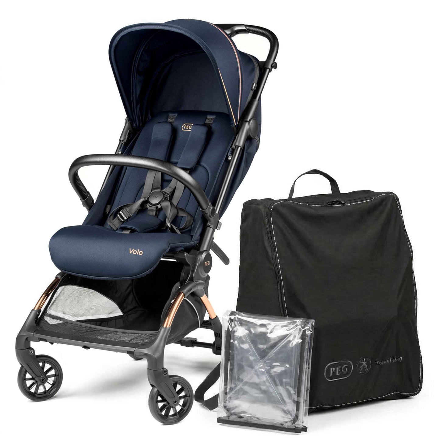 PEG Leichter Buggy Volo mit Regenschutz, Handgepäckgröße, Flugzeuggeeignet, Kompakt, Ab Geburt bis 22 kg, Reisetasche Inklusive, Malva