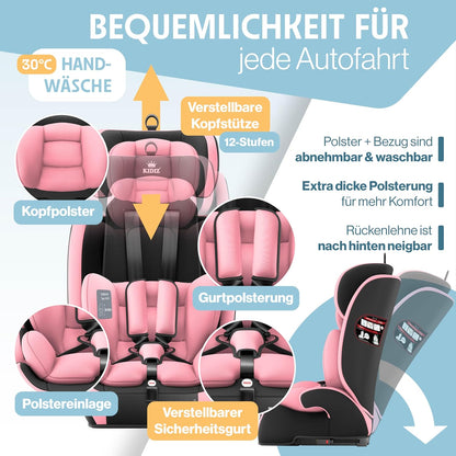 Autokindersitz mit Isofix i-Size R129 100-150cm bis 12 Jahre, Kinderautositz Gruppe 1/2/3, mitwachsender Kindersitz, 5-Punkt-Gurt & höhenverstellbare Kopfstütze, Sitzerhöhung Auto, Schwarz