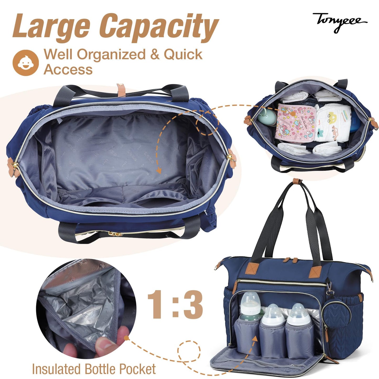 Wickeltasche mit Schnullertasche und Wickelunterlage, Wickelrucksack Multifunktions-Babytasche für Große Reisewindeltasche für Mama und Papa, isolierten Taschen-Dunkelblau