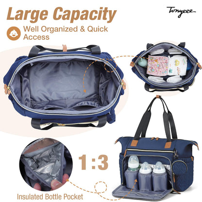 Wickeltasche mit Schnullertasche und Wickelunterlage, Wickelrucksack Multifunktions-Babytasche für Große Reisewindeltasche für Mama und Papa, isolierten Taschen-Dunkelblau
