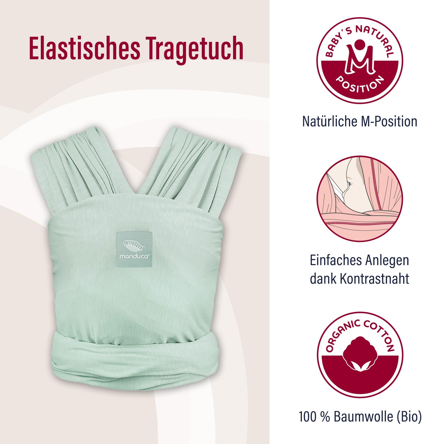manduca Sling - Babytragetuch - Elastische Babytrage für Neugeborene von der Geburt bis zu 15 kg - Bio-Baumwolle - GOTS zertifiziert