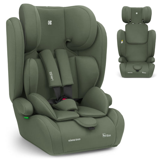 KikkaBoo i-Pass, Kindersitz 9–36 kg, Gruppe 1/2/3 Auto Kindersitz für Kinder 76–150 cm (15 Monate – 12 Jahre), i-Size, 13-fach verstellbare Kopfstütze, Schwarz