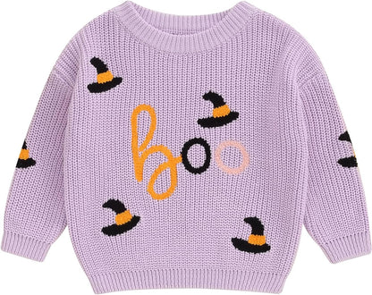 Yassiglia Baby Halloween Strickpullover Kleinkinder Kürbis/Geist Sweatshirt Langarm Rundhals Gestrickter Pullover Neugeborenes Baby My First Halloween Outfit