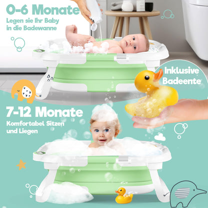 KIDIZ® Baby Bathtub, Baby Bathtub, Space-Saving & Foldable, Bath Tub, Shower Tray for Newborns, Toddlers, 0-24 Months, Portable Travel Shower for Babies, Ergonomic Bathtub with Thermostat and