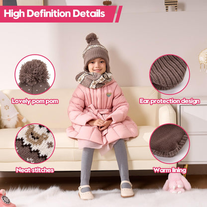 Winter Hat Girls Kids Beanie Earflap Pompom Baby Knitted Hat Girls 