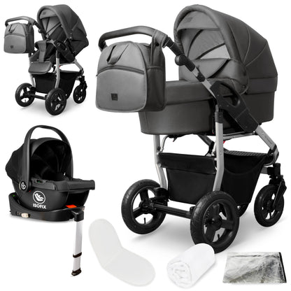 Bergsteiger Capri 3-in-1 Combination Pushchair - Baby Carrier, Sports Seat & i-Size Baby Seat, Pneumatic Tyres, Suspension, Height-Adjustable Handle, Foldable, Accessories