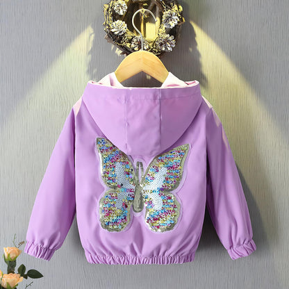 SXSHUN Übergangsjacke Kinder Mädchen Outdoorjacke mit Schmetterlingsmuster Kinderjacke Süße Jacke