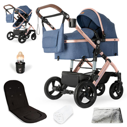 Bergsteiger Nizza 3 in 1 Kinderwagen, Kombikinderwagen Komplettset, Auto-Babyschale & Isofix Station, Babywanne & Buggy Sportsitz inklusive