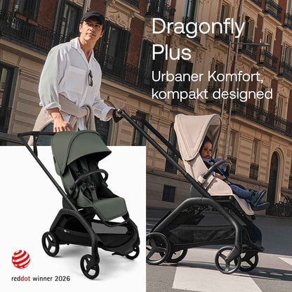 Bugaboo Dragonfly Plus Kinderwagen, kompakt und leicht optimal für die Stadt, Zusammenklappen mit einer Hand, wendbarer Sitz mit flacher Liegeposition, von Geburt bis Kleinkind, Desert Taupe