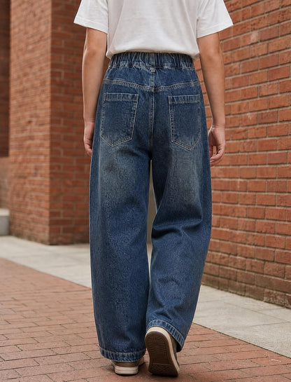 Baggy Jeans Jungen Weites Bein Gummibund Denim Jeanshosen Gr.120-170 | Baumwolle Lässige kinder Jeans Jungen Elastischer Freizeithose für 5-14 Jahren