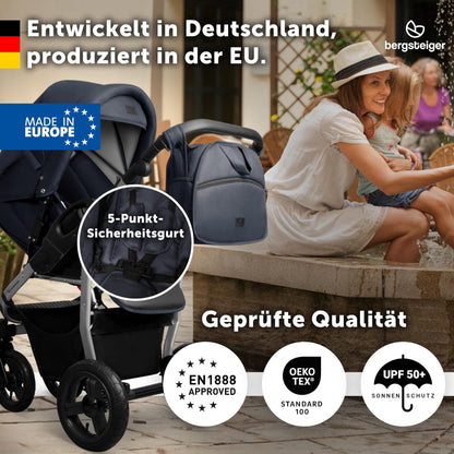 Bergsteiger Capri 3-in-1 Combination Pushchair - Baby Carrier, Sports Seat & i-Size Baby Seat, Pneumatic Tyres, Suspension, Height-Adjustable Handle, Foldable, Accessories