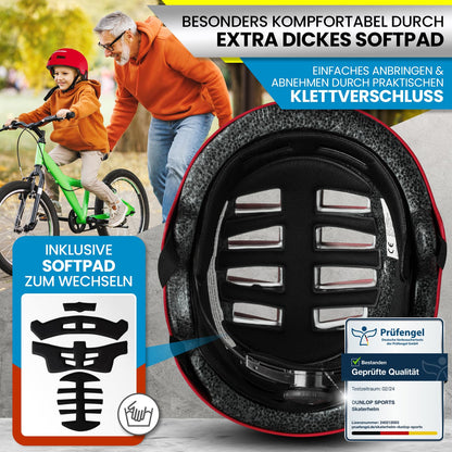 DUNLOP SPORTS Fahrradhelm Kinder Jugendliche Erwachsene - Test Sehr Gut - Leichter robuster Urban Allrounder Helm, 14 Fach belüftet, Schnellverschluss, Auto Kopfanpassung