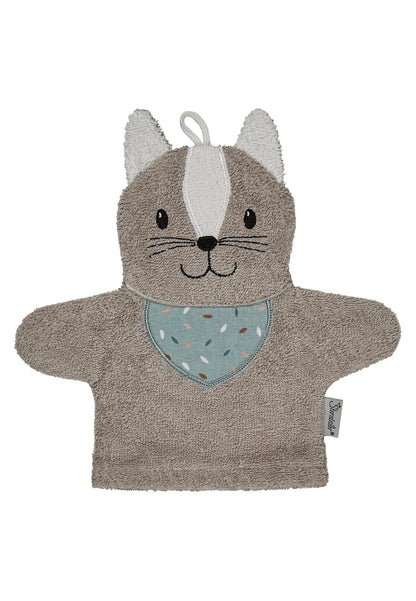 Sterntaler Waschhandschuhe Katze Lilly - Frottee Babywaschhandschuh aus saugfähiger, weicher Baumwolle, sorgt für Spaß beim Baden und Duschen - Baby und Kinder Waschlappen, grau