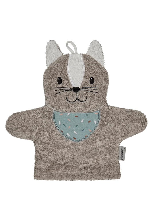 Sterntaler Waschhandschuhe Katze Lilly - Frottee Babywaschhandschuh aus saugfähiger, weicher Baumwolle, sorgt für Spaß beim Baden und Duschen - Baby und Kinder Waschlappen, grau
