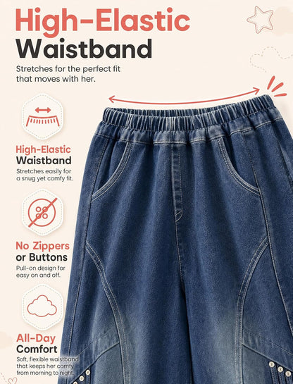 Baggy Jeans Jungen Weites Bein Gummibund Denim Jeanshosen Gr.120-170 | Baumwolle Lässige kinder Jeans Jungen Elastischer Freizeithose für 5-14 Jahren