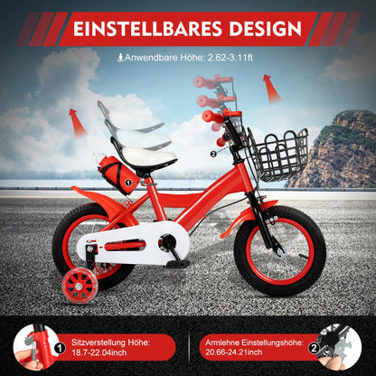 LKHDONG Kinderfahrrad 12 Zoll, Kinderrad für ab 2-4 Jahre, Tretfahrrad mit Stützräder und Korb, Kinder Fahrrad Mädchen Jungen, Fahrrad Kinder Höhenverstellbares - Meloni2