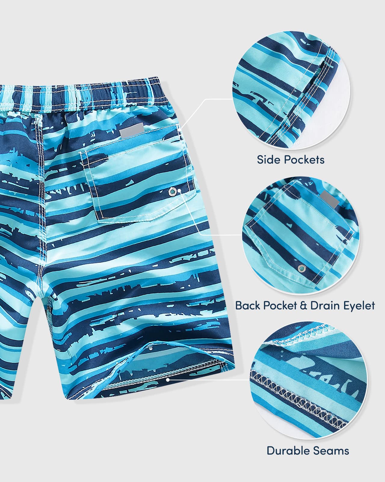 Domee Jungen Badehosen Badeshorts Schnelltrocknend Schwimmhose mit Netzfutter Verstellbarer Kordelzug