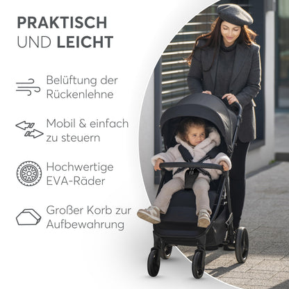 KikkaBoo Reisebuggy Kinderwagen URBAN, Buggy mit Liegefunktion ab Geburt bis 22 kg, Klein Zusammenklappbar, Leicht, EVA Räder mit Federung, Höhenverstellbarer Griff, Beige