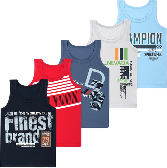 LOREZA ® 5 Pack Jungen Unterhemden aus Baumwolle Tank Top Unterwäsche Knaben