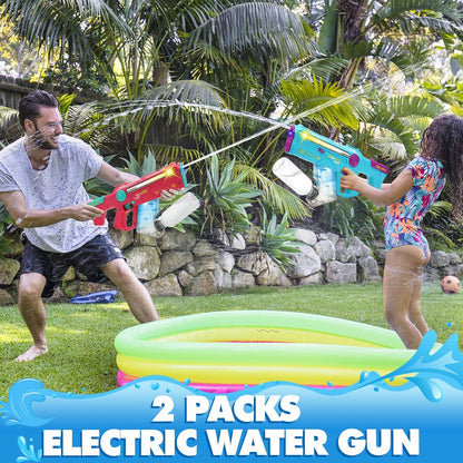 VATOS Elektrische Wasserpistole 2 Stück für Erwachsene und Kinder, Extra große Wasserpistole 1200 ml Kapazität, 32 Meter große Reichweite Wasserpistolen mit Licht, Sommer Spielzeug für Junge Mädchen