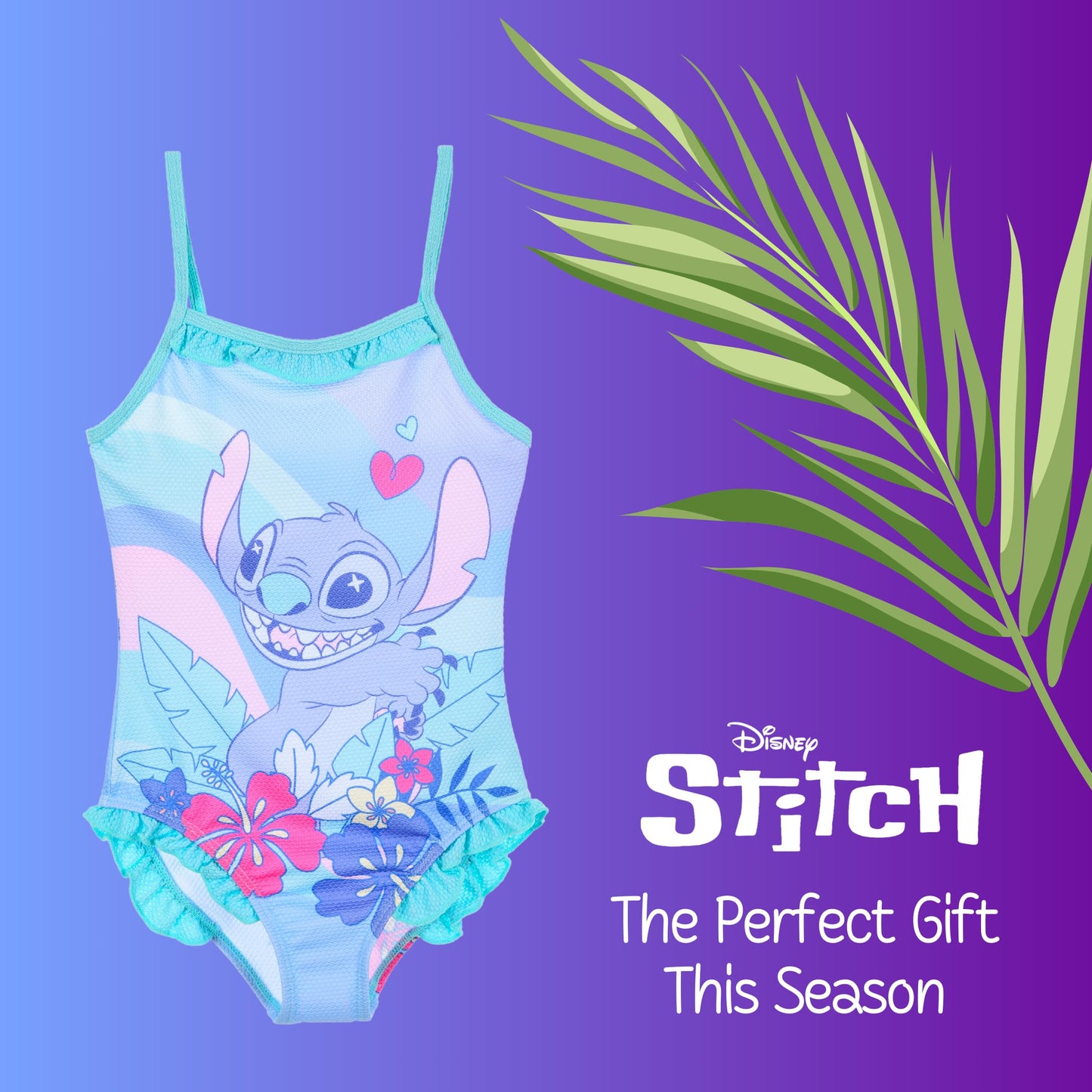 Disney Girls Stitch Swimsuit Rainbow One Piece Swimsuit for Girls Sizes 3 to 8 Years