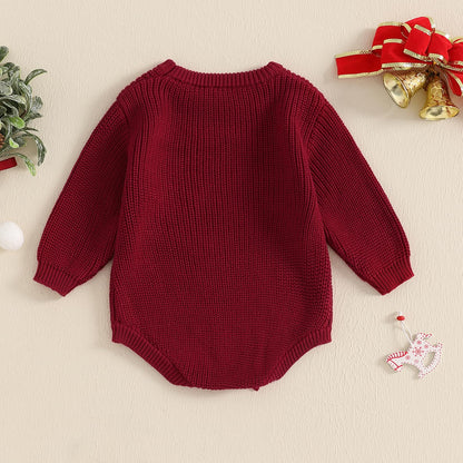 Geagodelia Knitted Christmas Romper Baby Girl Boy Christmas Jumper My First Christmas Newborn Baby Jumper Romper Bodysuit Christmas Jumper