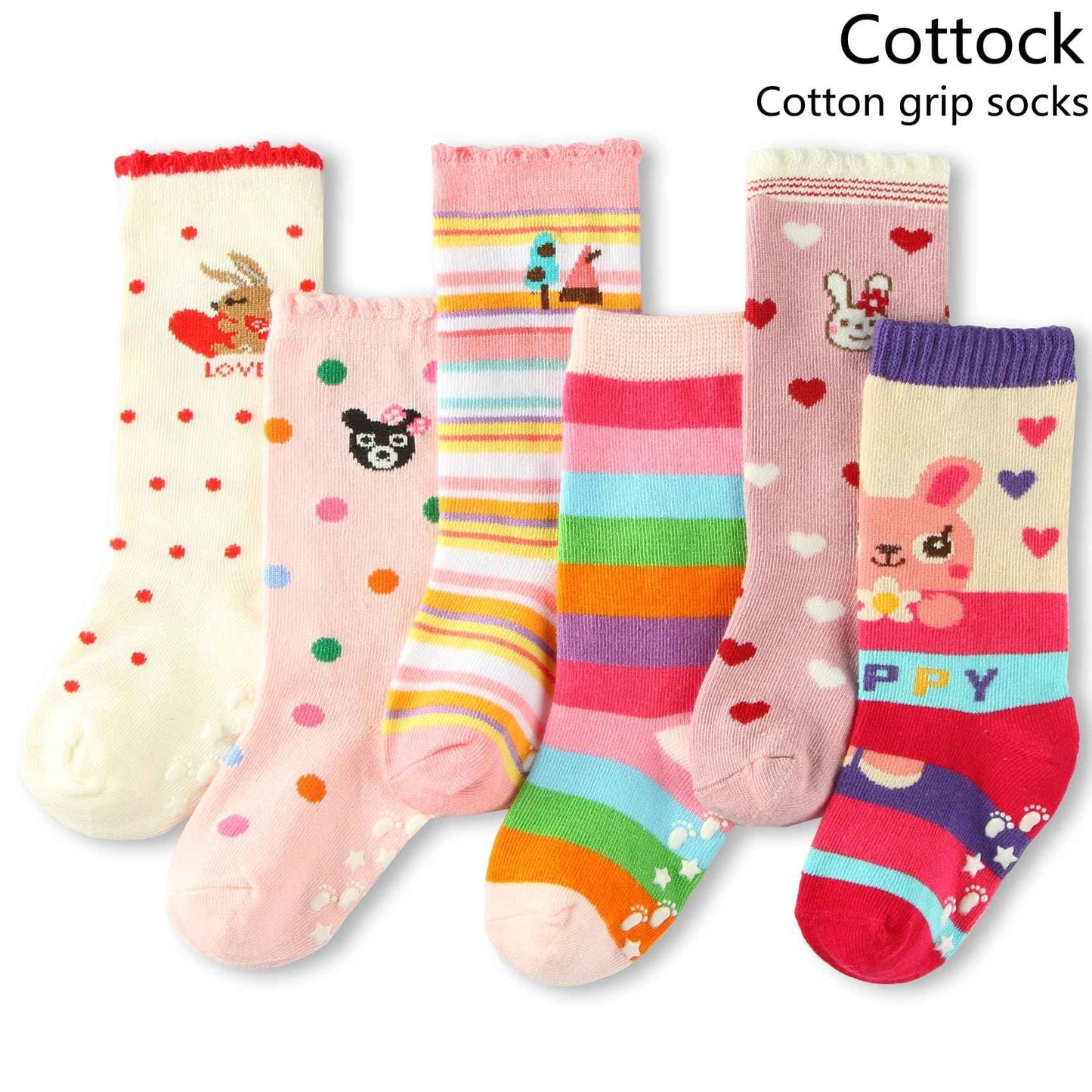 6 Pairs Toddler Girls ABS Non-Slip Socks Knee High Cotton Grip Socks Baby Girl Non-Slip Socks