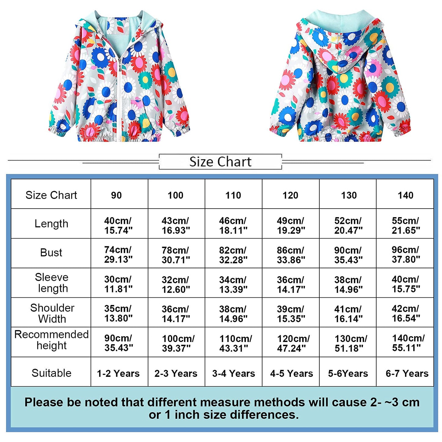 JinBei Jacken Mädchen Jacke Baby Kinder Kapuzen Sweatjacke Kapuzenjacke Cartoon Aufdruck Winddicht Mantel Windjacke Übergangsjack Frühling Herbst Outwear Softshelljacke Regenjacken 1-7 Jahre