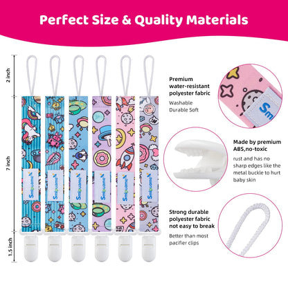 Smlpuame Baby Schnullerkette Mädchen Junge,6 Stück BPA-Frei Schnullerband Stoff Mädchen Junge,Schnuller Kette Nuckelkette Passen Die Meisten Schnuller und Beißspielzeug,Dummy Clips für Baby (Tier)