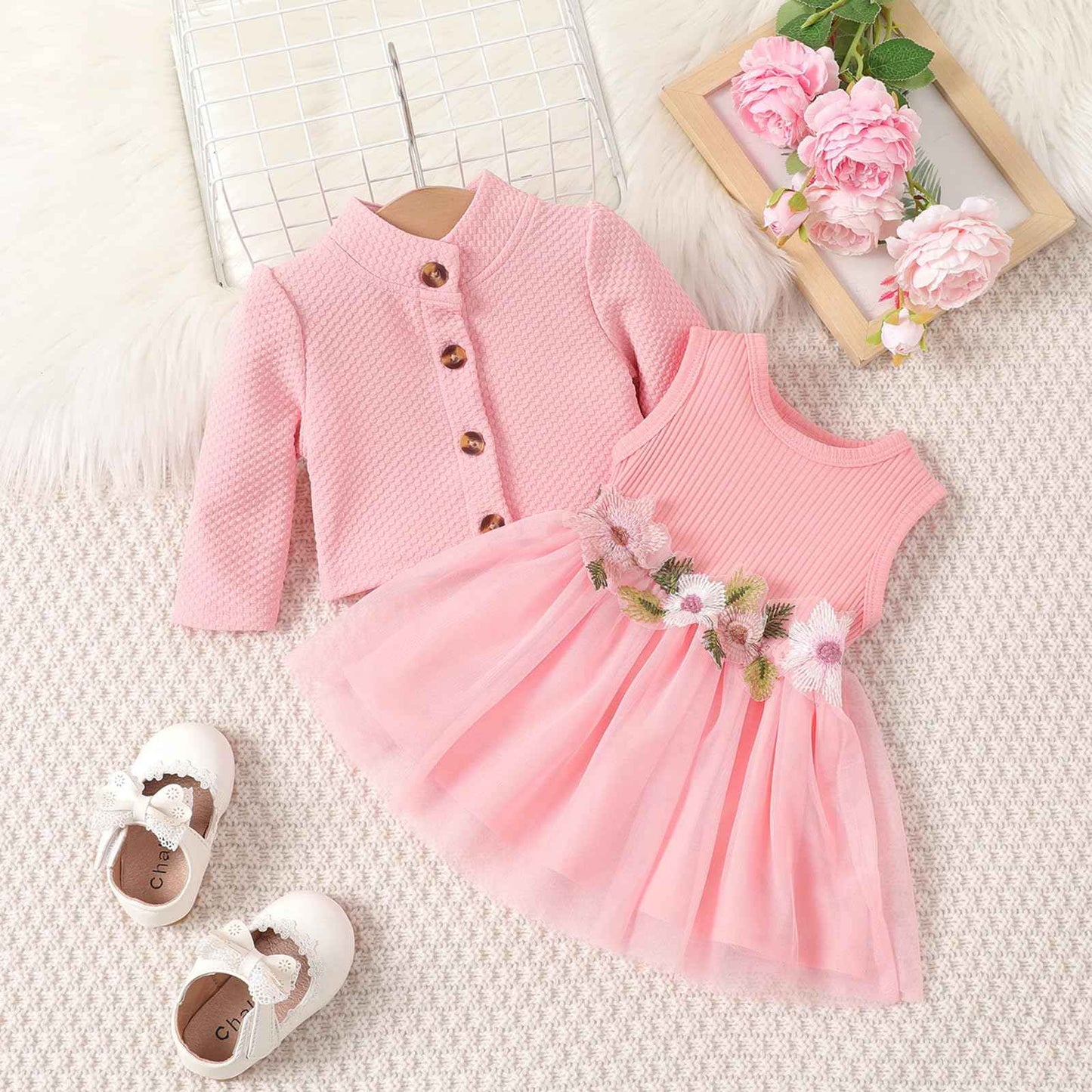 Toddler Baby Girl Dress and Cardigan Set Long Sleeve Cotton Princess Tutu Dresses with Outfits Coat