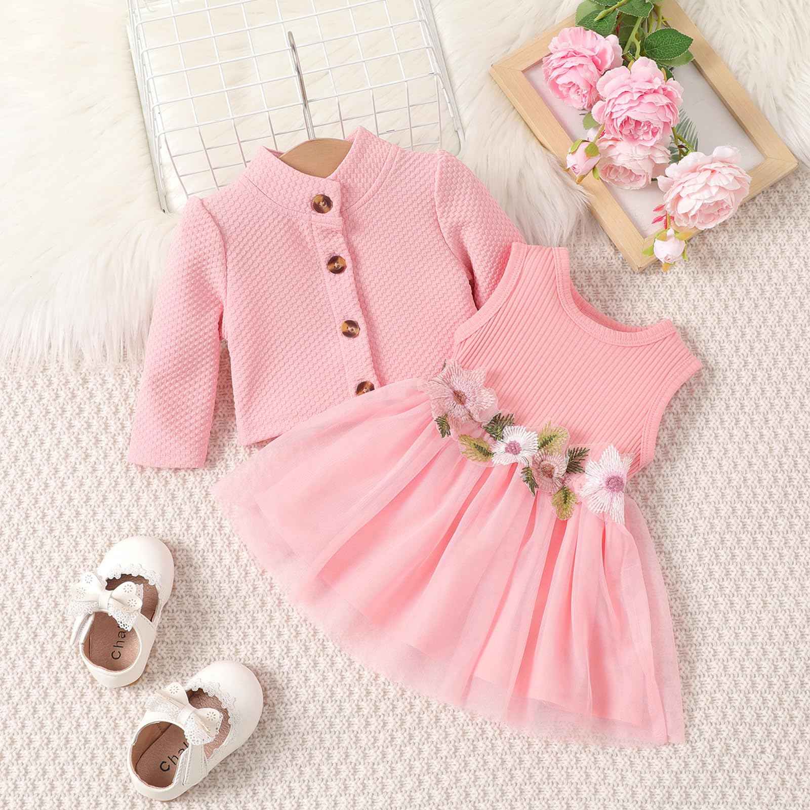 Toddler Baby Girl Dress and Cardigan Set Long Sleeve Cotton Princess Tutu Dresses with Outfits Coat