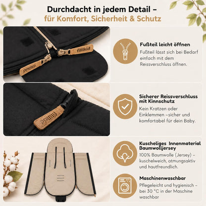 Babyfußsack Light Trend Exklusiv, 95x48cm | Leichter Sommer-Fußsack für Kinderwagen, Buggy & Sportwagen, Vorderteil abnehmbar, pflegeleicht