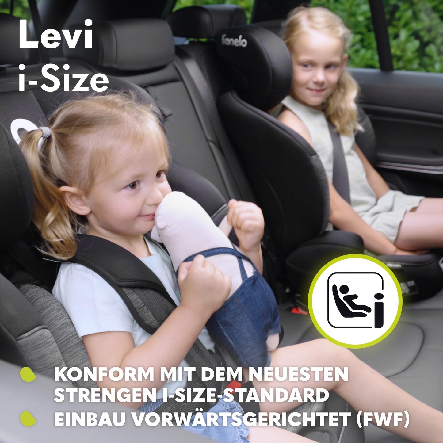 LIONELO LEVI I-SIZE 76-150 cm Kinderautositz, Gruppe 1 2 3, Seitenschutz, 10 Grad Kopfstützenverstellung Bequeme Armlehnen Verstellbare Rückenlehne, R129 i-Size