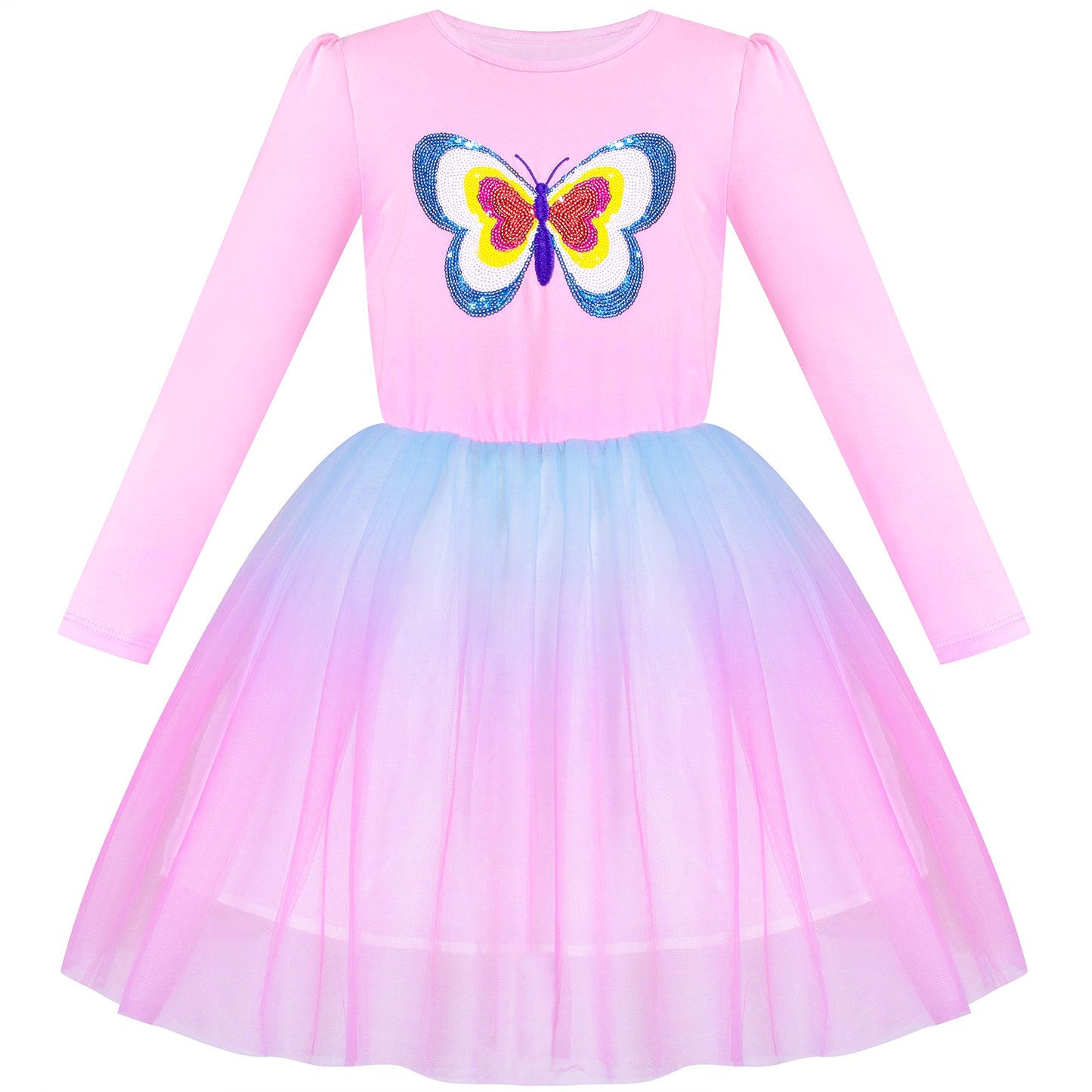 Girls' Long-Sleeve Tutu Skirt Tie Party Size 110–146