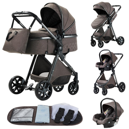 YAZOCO Kinderwagen 3 in 1 Buggy Babybett Komplett Set mit einem Klick Zusammenklappbarer Kinderwagen, KombiKinderwagen Aluminiumrahmen für Neugeborene Sitzzubehör - Meloni2