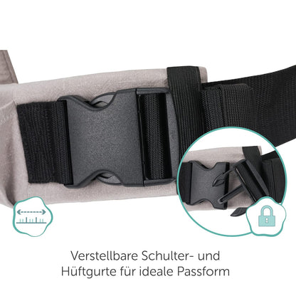 Fillikid Babytrage Natural ab 3,5-20 kg für Bauch-, Hüft und Rückentrageposition - Grau