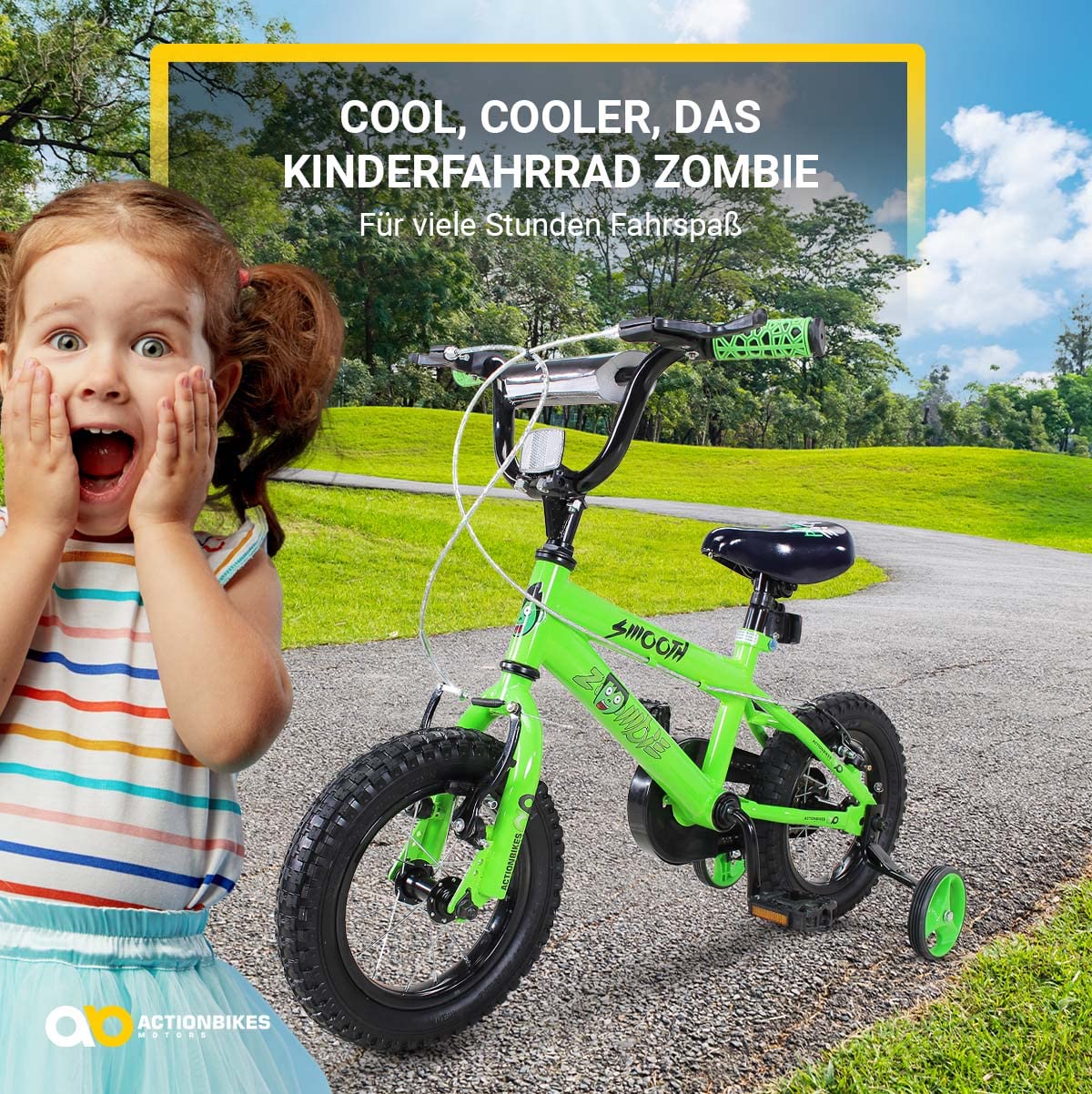 Actionbikes Kinderfahrrad Zombie | 12 16 20 Zoll - V-Brake Bremsen - Fahrrad für Kinder von 2-9 Jahren - Schutzblech v. / h - Kinder Fahrrad für Mädchen & Jungen - Fahrräder - Bicycle - Kinderrad - Meloni2