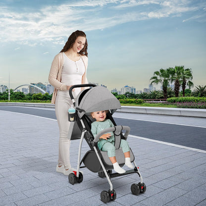 Buggy für Babys, ultraleicht, kompakt, faltbar und neigbar, von Geburt bis 25 kg, mit Trolley-System, Regenschutz inklusive, ausziehbarer Haube, C-schwarz
