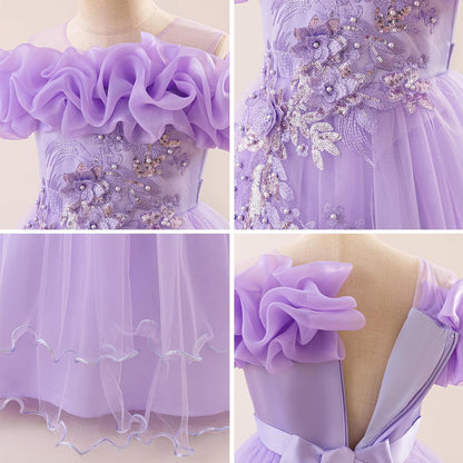 Kinder Mädchen Blumenmädchen Kleider Bestickt Hochzeit Brautjungfer Kleider Trägerlose Prinzessin Kleider Klavier Kostüme