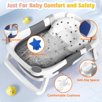 Rabb 1st Baby Badewanne Faltbare, Baby Bathtub Babywanne Faltbar Babybadewanne Tragbare Wanne für Neugeborene Kleinkinder mit Rutschfester Matte und Abflussloch (Kein Thermometer) (Grau)