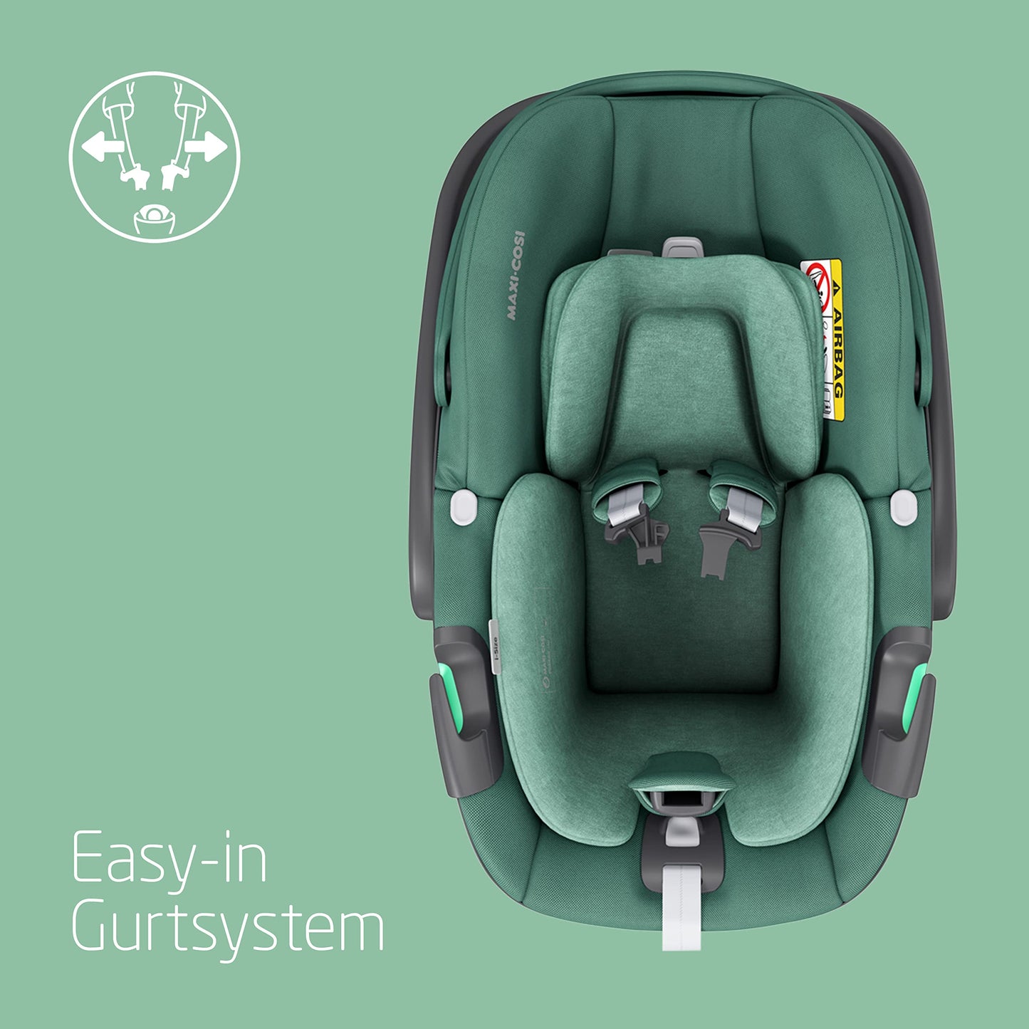 Maxi-Cosi Pebble 360 i-Size Babyschale Drehbar, Neugeborenen Autositz 360 Grad, 0–15 Monate (40–83 cm), Drehung mit einer, ClimaFlow, Easy-In-Gurt, G-CELL Seitenaufprallschutz, Essential Green - Meloni2
